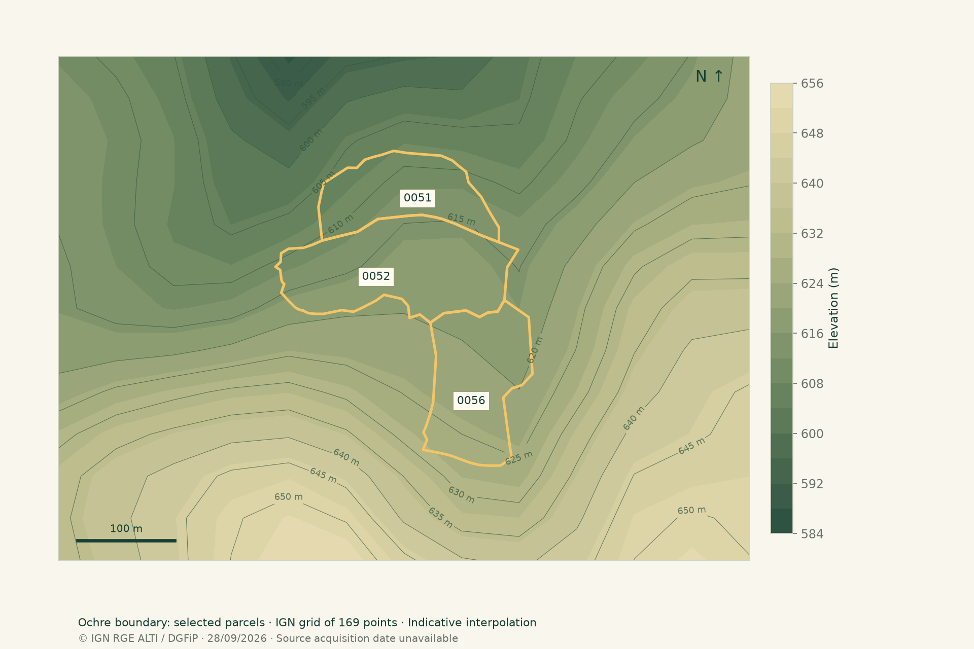 Terrain calculated from IGN elevations